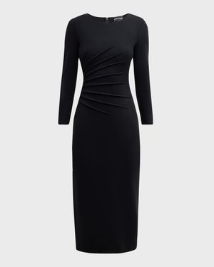 Pleated Jersey Midi Sheath Dress