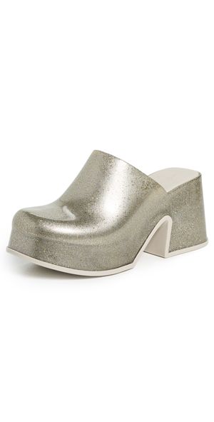Melissa Mia Platform Clogs Golden Glitter Glass 7