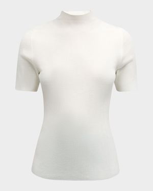 Leenda Regal Merino Wool Short-Sleeve Mock-Neck Top