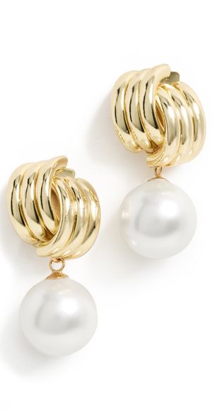 SHASHI Knot Pearl Drop Earrings Gold/Pearl One Size
