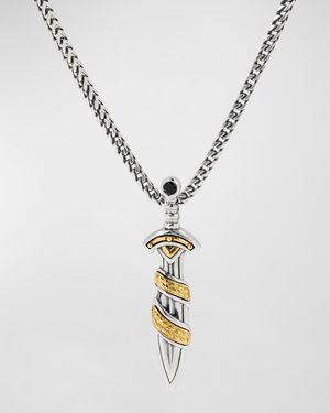 Men's Silver & Gold Dagger Pendant with Black Spinel