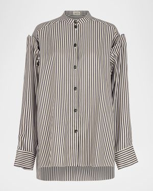 Kaia Pinstripe Laid-On Sleeve Shirt