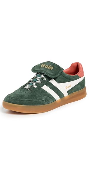 Gola Stadia '86 Suede Sneakers Evergreen/Off White/Hot Coral 8.5