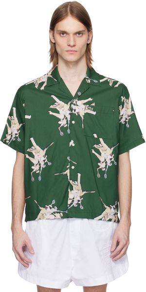 Lacoste Chemise décontractée verte à motif de René Lacoste imprimé
