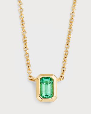 14k Gold Emerald-Cut Emerald Necklace