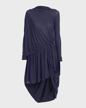 Asymmetric Ruched Sheer Jersey Mini Cape Dress