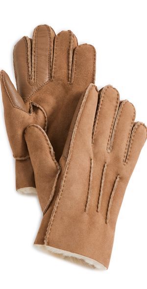 UGG Contrast Sheepskin Gloves Chestnut Brown L