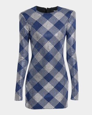 Long-Sleeve Diamond Rhinestone Mini Dress