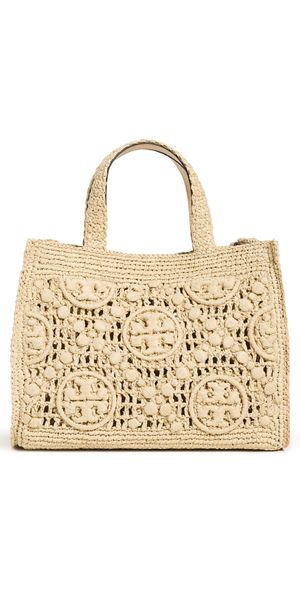 Tory Burch T Monogram Raffia Square Tote Natural One Size