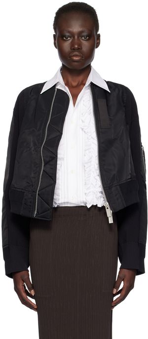 sacai Black Paneled Bomber Jacket