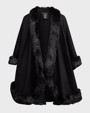 Faux Fur Trim Cashmere Cape