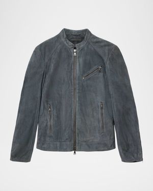 Men's Reede Suede Band-Collar Biker Jacket