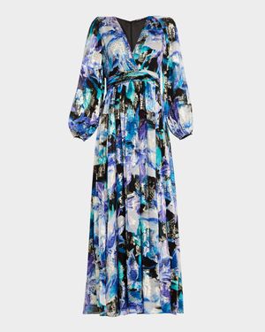 Abstract Metallic-Print Maxi Dress