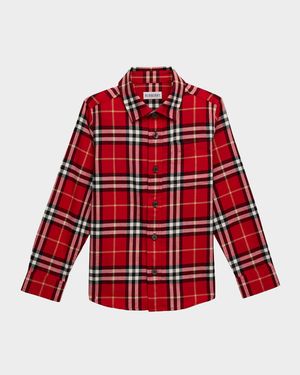 Boy's Check Cotton Flannel Shirt, Size 3-14