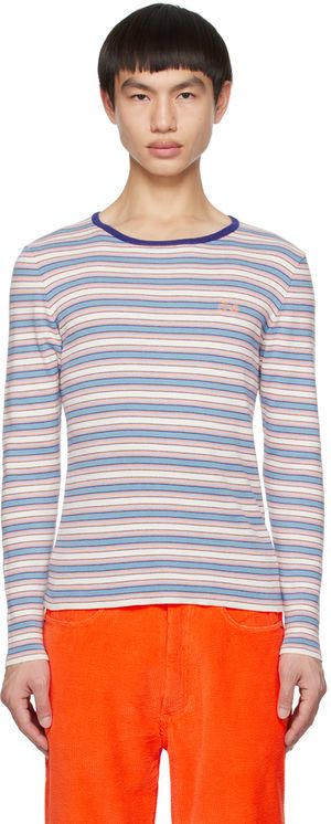 ERL Pull bleu et blanc à logo brodé