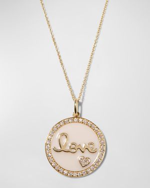14k Gold Love Medallion Necklace w/ Enamel & Diamonds