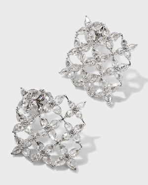 White Gold Blossom Motif Earrings with Pear Rose-Cut Diamonds