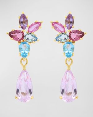 18K Yellow Gold Cluster Gem Interchanging Drop Earrings