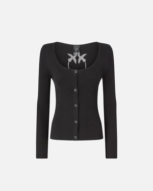 Pinko - Cardigan court avec logo oiseau dans le dos - Taille XL - Noir