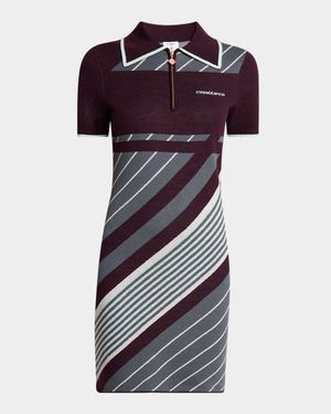 Diagonal Striped Sporty Mini Polo Dress