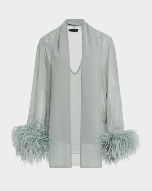 Lightweight Georgette Scarf Top With Feathers