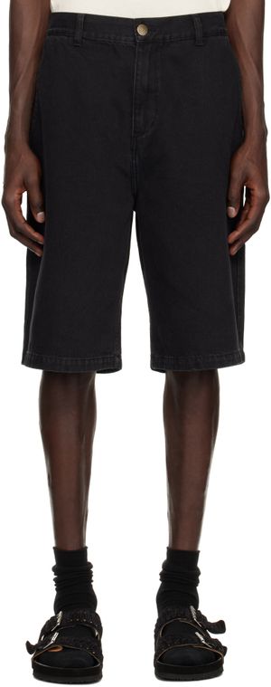 Palmes Black Twill Patch Denim Shorts