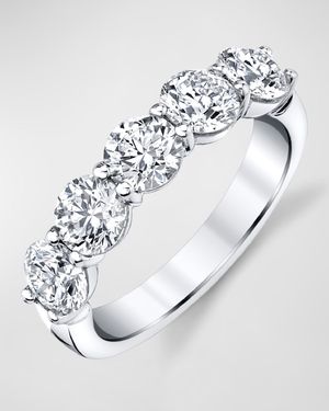 18K White Gold 5 Stone Band with Round Cut Diamonds, 2.50ct