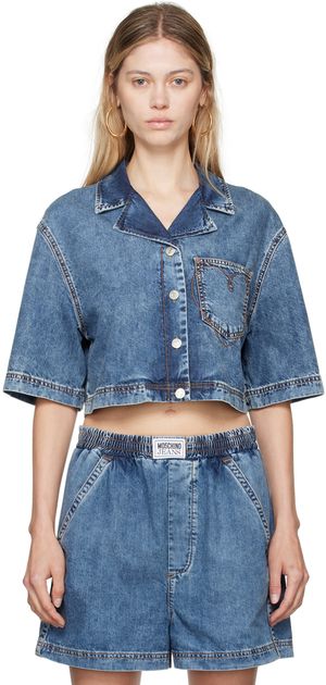 Moschino Jeans Blue Heart Pocket Cropped Shirt
