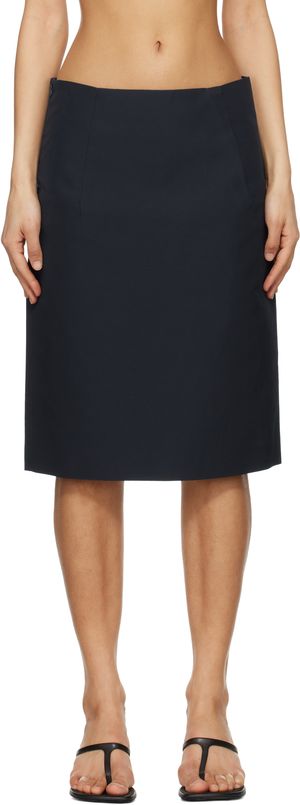 LII Navy Stiff Midi Skirt