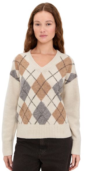 Alex Mill Yasmine V-Neck Sweater In Wool Cotton Blend Storm Grey Multi XS