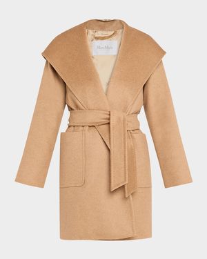 Rialto Camel Hair Belted Short Hooded Coat