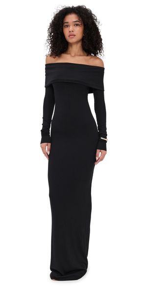 Éterne Long Sleeve Off Shoulder Maxi Dress Black XS