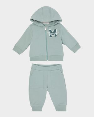 Boy's M Logo Embroidered Zip-Front Hoodie & Joggers, Size 3M-3