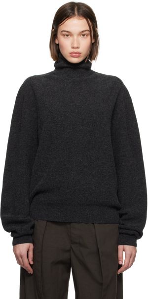 LEMAIRE Col roulé gris en tricot côtelé