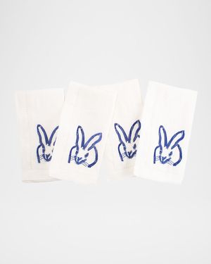 Painted Bunny Embroidered Dinner Napkin - Blue White