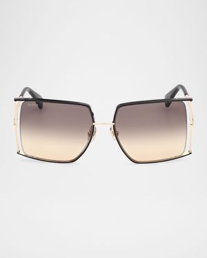 Rectangle Logo Engraved Metal Sunglasses