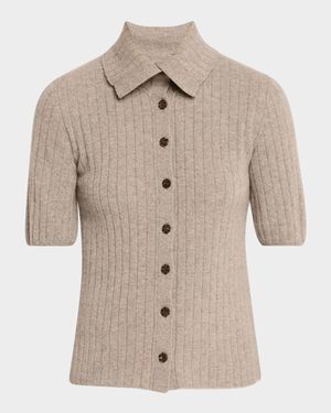 Ribbed Cashmere Button-Down Sweater