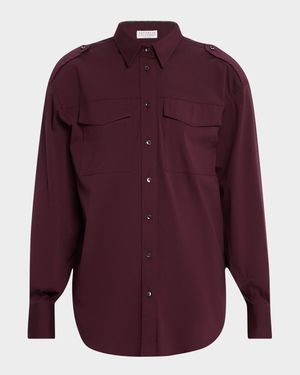 Monili-Collar Cotton Poplin Safari Shirt