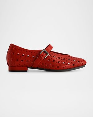 Perforated Leather Mary Jane Ballerina Flats
