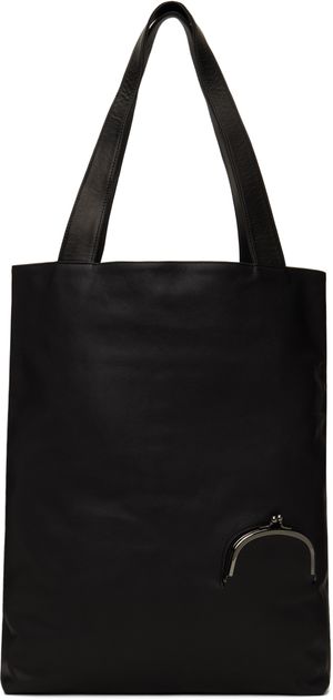 YOHJI YAMAMOTO Black Soft Leather Clasp Tote