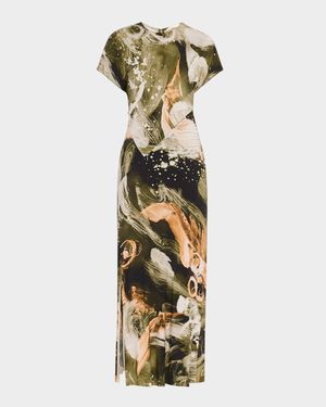 Brushstroke Print Jersey Dress