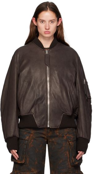 The Attico Blouson Anja brun en cuir exclusif à SSENSE