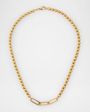 Yellow Gold Ball Chain and Triple Paper Clip Link Necklace