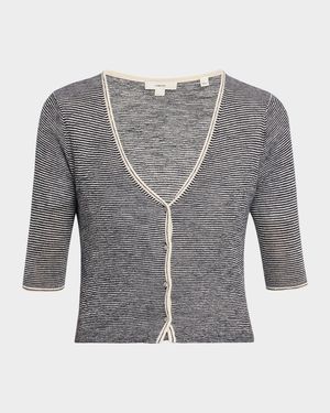 Micro-Stripe V-Neck Cardigan