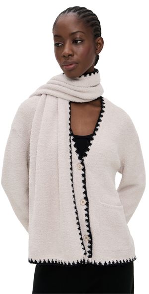 Barefoot Dreams Cozy Chic Blanket Stitch Detachable Scarf Cardigan Stone L