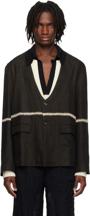 Kartik Research Brown Collarless Blazer