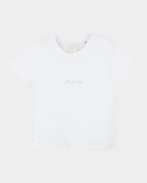 Girl's Rhinestone Script Logo-Print T-Shirt, Size 8-14