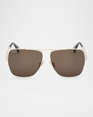 Logo Engraved Metal Aviator Sunglasses
