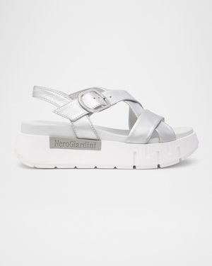 Metallic Crisscross Wedge Platform Sandals