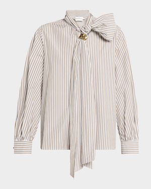 Disco Tie-Neck Striped Cotton Top